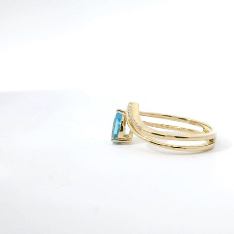 14K Yellow Gold Blue Topaz Chevron Ring