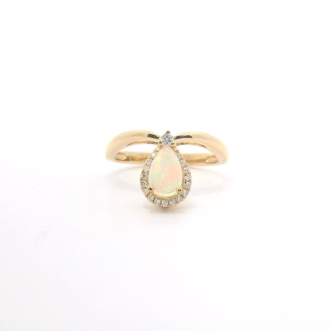 YELLOW GOLD OPAL AND DIAMOND HALO RING 200-04180