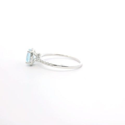 WHITE GOLD AQUAMARINE AND DIAMOND HALO RING 200-04185