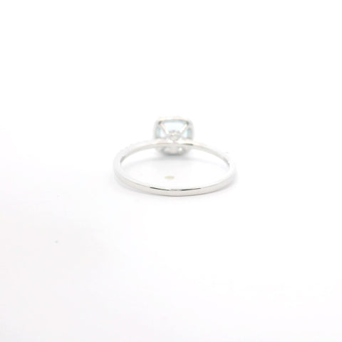 WHITE GOLD AQUAMARINE AND DIAMOND HALO RING 200-04185