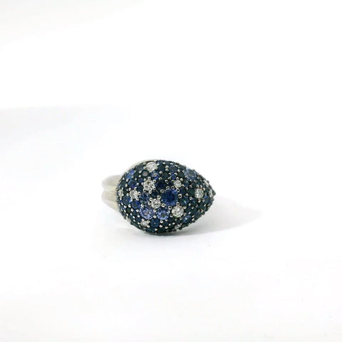 14K White Gold Pave Sapphire and Diamond Ring