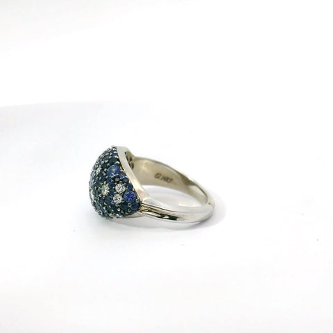 14K White Gold Pave Sapphire and Diamond Ring