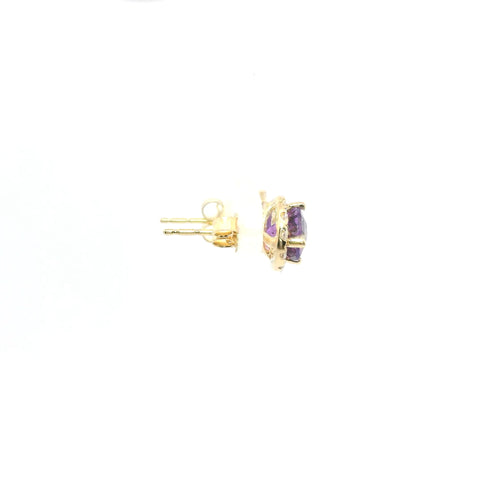 YELLOW GOLD AMETHYST AND DIAMOND HALO STUD EARRINGS 210-03208