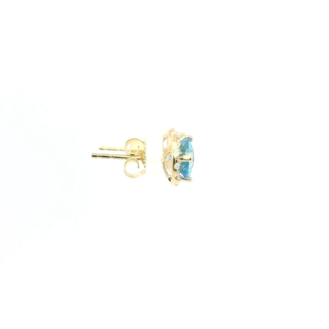 YELLOW GOLD SWISS BLUE TOPAZ AND DIAMOND HALO STUD EARRINGS 210-03209