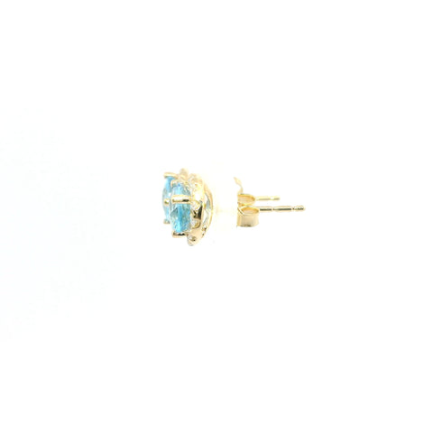 YELLOW GOLD SWISS BLUE TOPAZ AND DIAMOND HALO STUD EARRINGS 210-03209