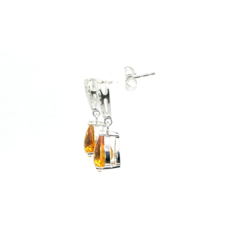 WHITE GOLD CITRINE AND DIAMOND DANGLE EARRINGS 210-03210