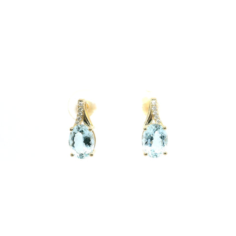 YELLOW GOLD AQUAMARINE  AND DIAMOND EARRINGS 210-03211