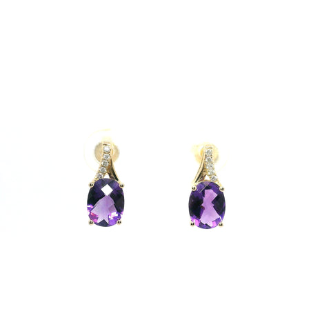 YELLOW GOLD AMETHYST AND DIAMOND EARRINGS 210-03212