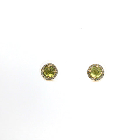YELLOW GOLD PERIDOT & DIAMOND HALO STUD EARRINGS 210-03216