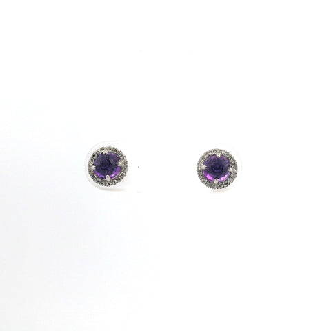 WHITE GOLD AMETHYST & DIAMOND HALO STUD EARRINGS 210-03219