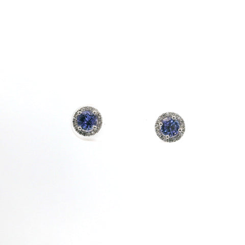 WHITE GOLD TANZANITE & DIAMOND HALO STUD EARRINGS 210-03221