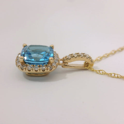 14K Yellow Gold Swiss Blue Topaz Necklace