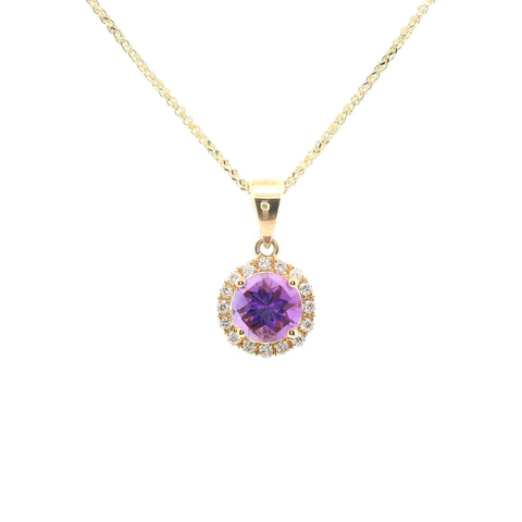 YELLOW GOLD AMETHYST & DIAMOND HALO PENDANT 230-02369