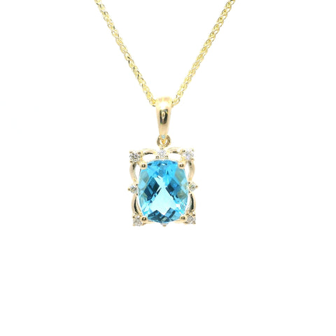 YELLOW GOLD SWISS BLUE TOPAZ AND DIAMOND PENDANT 230-02373
