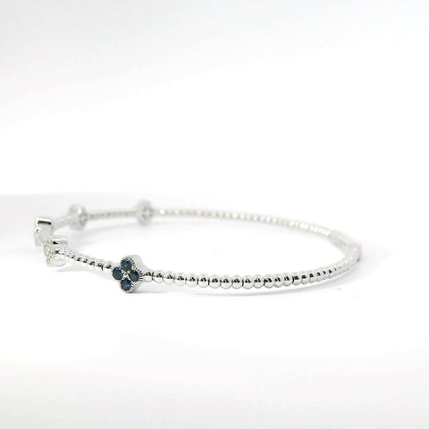 14K White Gold Flexible Natural Diamond and Sapphire Bangle Bracelet