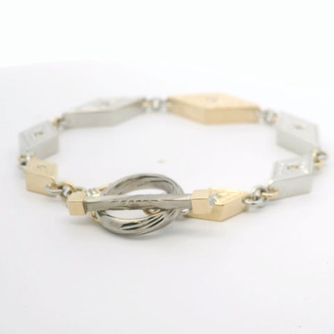 YELLOW GOLD AND PLATINUM REVERSIBLE DIAMOND MOKUME BRACELET WITH TOGGLE CLASP