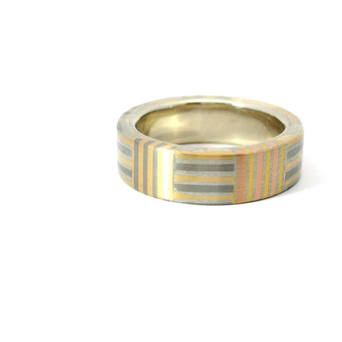6.5MM 14KT WHITE GOLD, 14KT YELLOW GOLD, 14KT ROSE GOLD, PALLADIUM 500 AND STERLING SILVER MOKUME GANE RING
