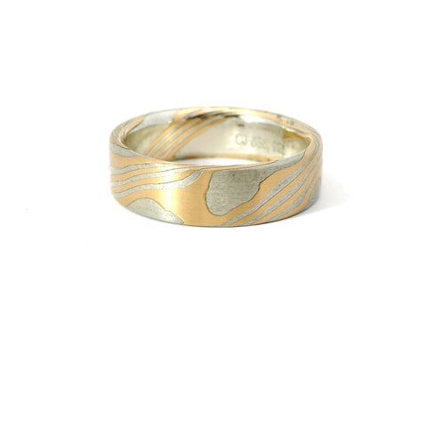 6MM YELLOW GOLD AND STERLING SILVER MOKUME GANE RING 675-00196