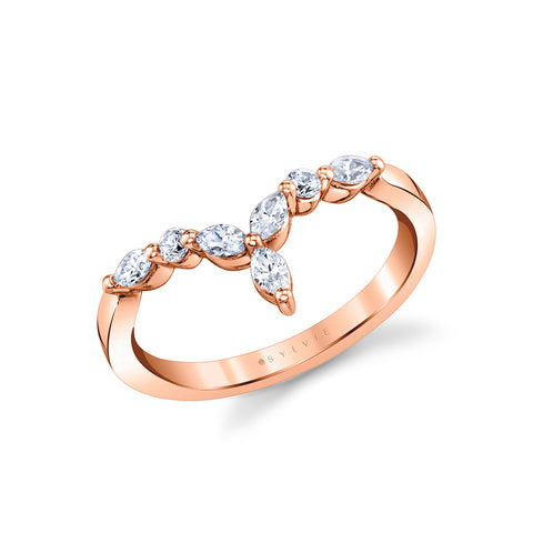 Sylvie Marquise And Round Curved Wedding Band B143