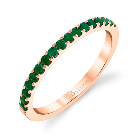 Sylvie Classic Yellow Gold Emerald Wedding Band B4002-em
