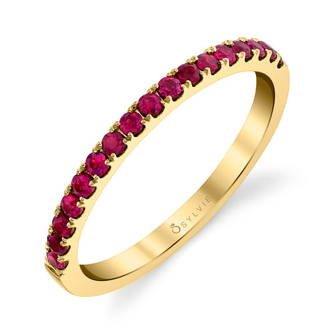 Sylvie Classic Rose Gold Ruby Wedding Band B4002 ALL RU