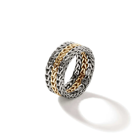 John Hardy Icon Link Chain Ring, Silver, Gold, Wide RZ900949