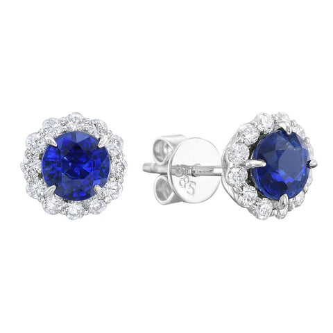 Precious Gemstone and Diamond Halo Stud Earrings