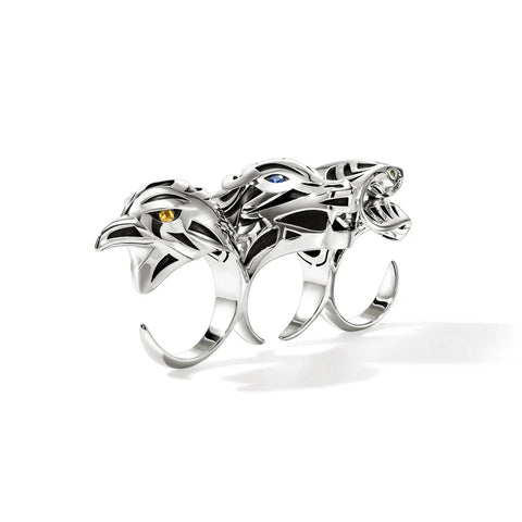 John Hardy Legends Three Finger Ring, Sterling Silver, Gemstones RMS604151YSBSPTS