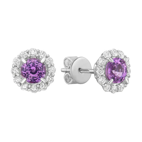 Precious Gemstone and Diamond Halo Stud Earrings