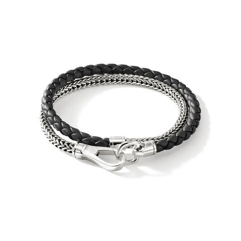 John Hardy Double Wrap, Silver, Leather, 4.5MM BU901254BL
