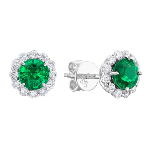Precious Gemstone and Diamond Halo Stud Earrings