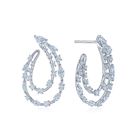 KWIAT 18KT Starry Night Two-Row Sideways Diamond Hoop Earrings E-2599-0-DIA-18KW