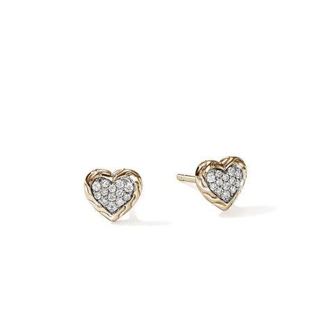 John Hardy Essential Heart Stud Earrings, Gold, Diamonds EGGX989662DI