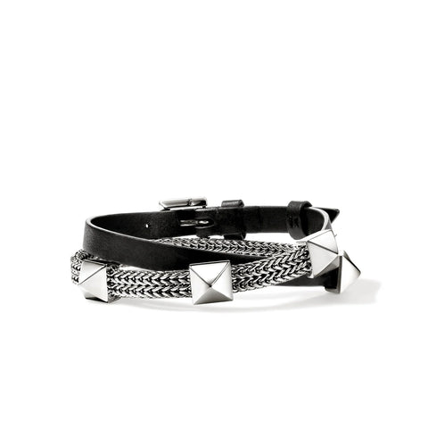 John Hardy Icon Stud Wrap Bracelet, Sterling Silver, Leather, 6MM BU97211BL
