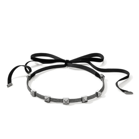 John Hardy Icon Stud Choker, Dark Silver, Diamonds, Velvet Ribbon NBP989992BRDBLDI