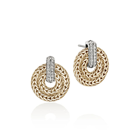 John Hardy Icon Link Earrings, Gold, Diamonds, 22MM EGGX989912DI