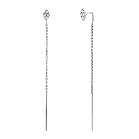 Marquise Shaped Diamond Stud Earrings with Threader Post/Chain