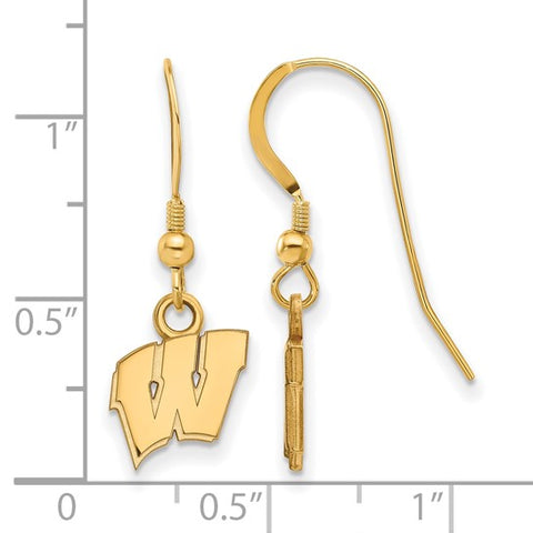 Sterling Silver Gold-plated University of Wisconsin Letter W Extra Small Dangle Wire Earrings