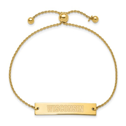 Sterling Silver Gold-plated University of Wisconsin Small Bar Adjustable 9 inch Bracelet