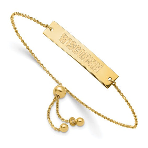 Sterling Silver Gold-plated University of Wisconsin Small Bar Adjustable 9 inch Bracelet