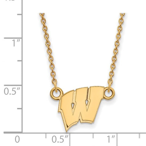 Sterling Silver Gold-plated University of Wisconsin Letter W Small Pendant w/ 18" Necklace