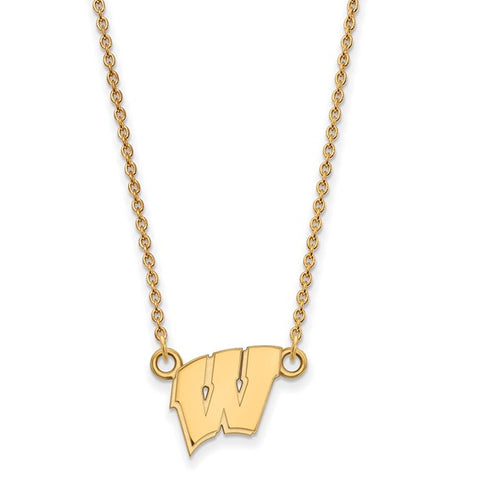 Sterling Silver Gold-plated University of Wisconsin Letter W Small Pendant w/ 18" Necklace