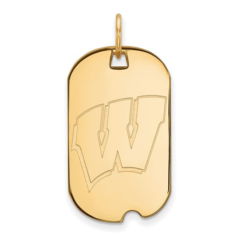 14k Yellow Gold University of Wisconsin Letter W Small Dog Tag Pendant