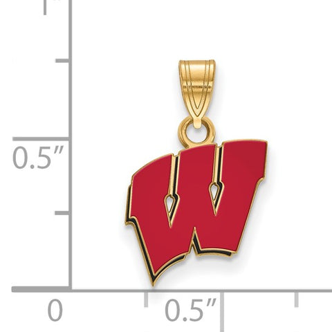 Sterling Silver Gold-plated University of Wisconsin Letter W Small Enameled Pendant
