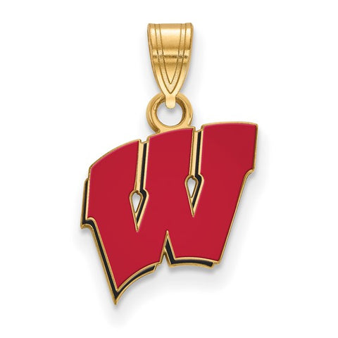 Sterling Silver Gold-plated University of Wisconsin Letter W Small Enameled Pendant