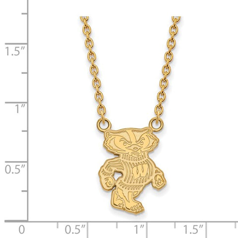 Sterling Silver Gold-plated University of Wisconsin Badger Large Pendant w/ 18" Necklace