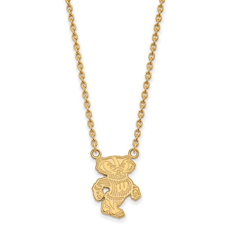 Sterling Silver Gold-plated University of Wisconsin Badger Large Pendant w/ 18" Necklace