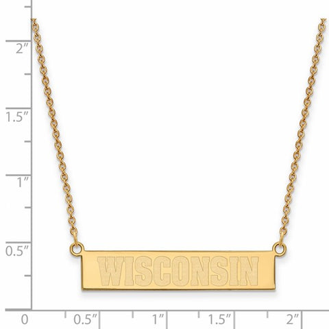 Sterling Silver Gold-plated University of Wisconsin Small Bar w/ 18" Necklace