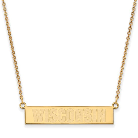 Sterling Silver Gold-plated University of Wisconsin Small Bar w/ 18" Necklace