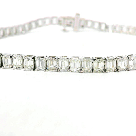 18KT WHITE GOLD 9CTW EMERALD CUT DIAMOND TENNIS BRACELET JOB3430ST-X1-9.00CT-VJ